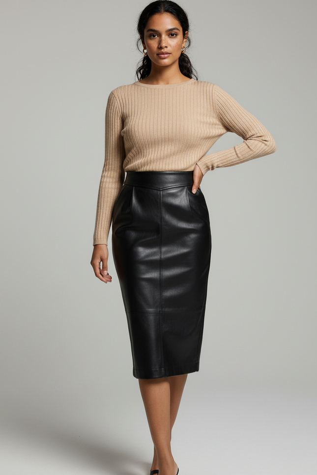 Jupe Crayon Cuir Noir