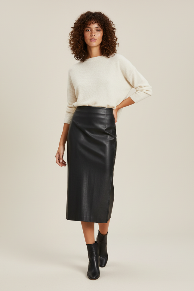 Jupe Cuir Noire Taille Haute Chic