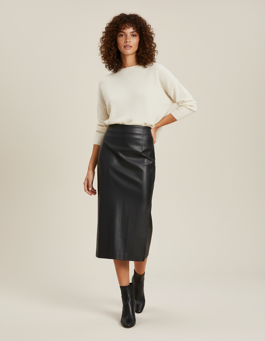 Jupe Cuir Noire Taille Haute Chic