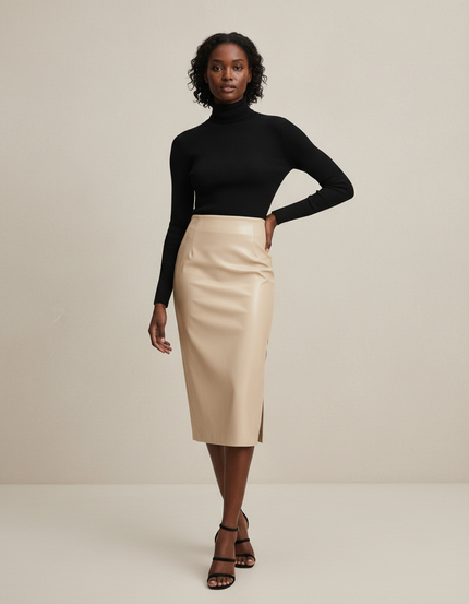 Jupe Cuir Beige Fendue Élégante