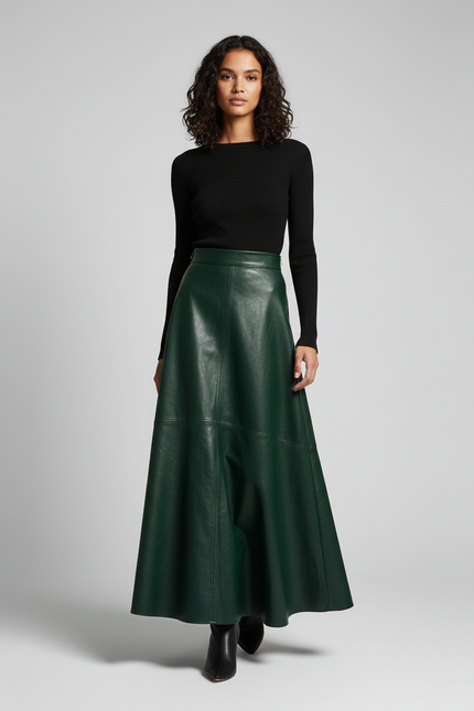 Jupe Cuir Vert Bouteille