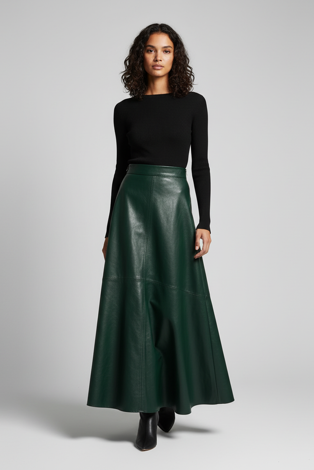 Jupe Cuir Vert Bouteille