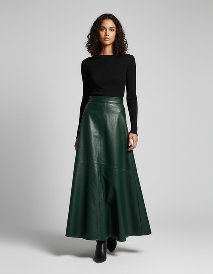 Jupe Cuir Vert Bouteille