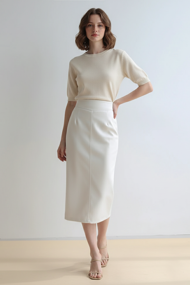 Jupe Simili Cuir Blanche