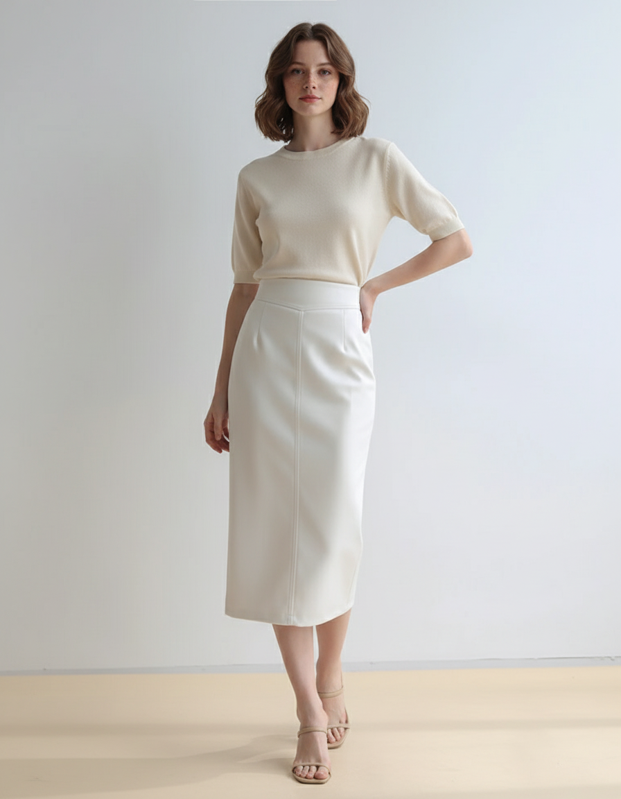 Jupe Simili Cuir Blanche