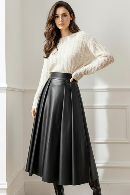 Jupe Cuir Noire Plissée Élégante