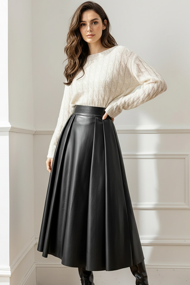 Jupe Cuir Noire Plissée Élégante