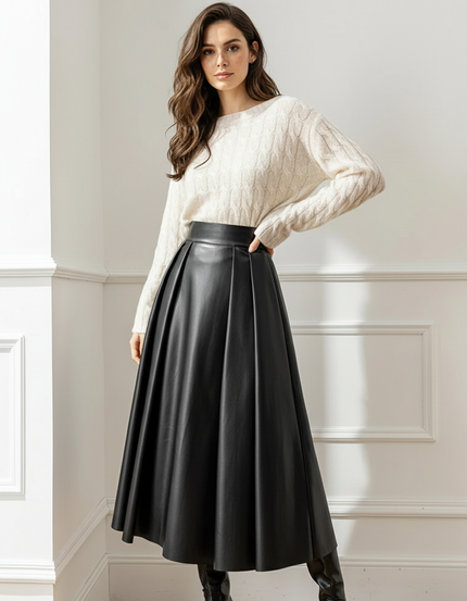 Jupe Cuir Noire Plissée Élégante