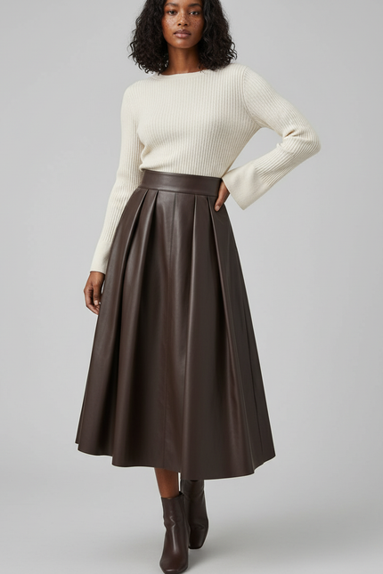 Jupe Plissée Simili Cuir Grande Taille