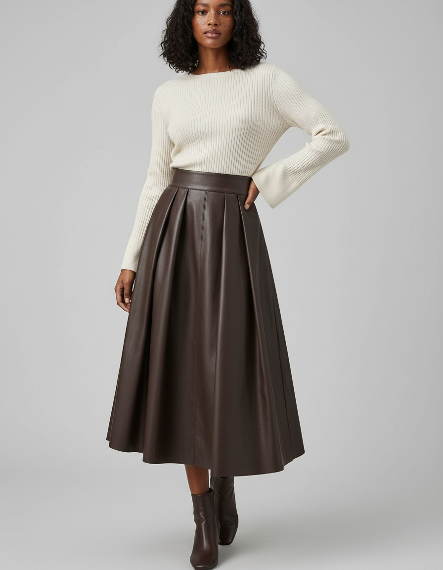 Jupe Plissée Simili Cuir Grande Taille