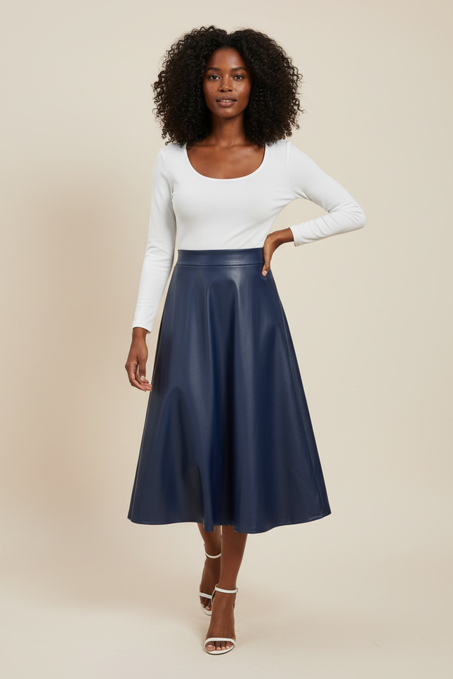 Jupe Simili Cuir Bleu Marine