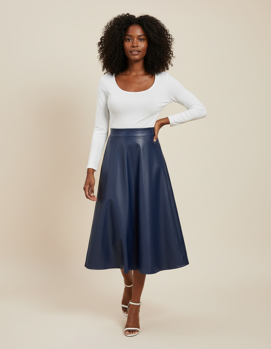 Jupe Simili Cuir Bleu Marine