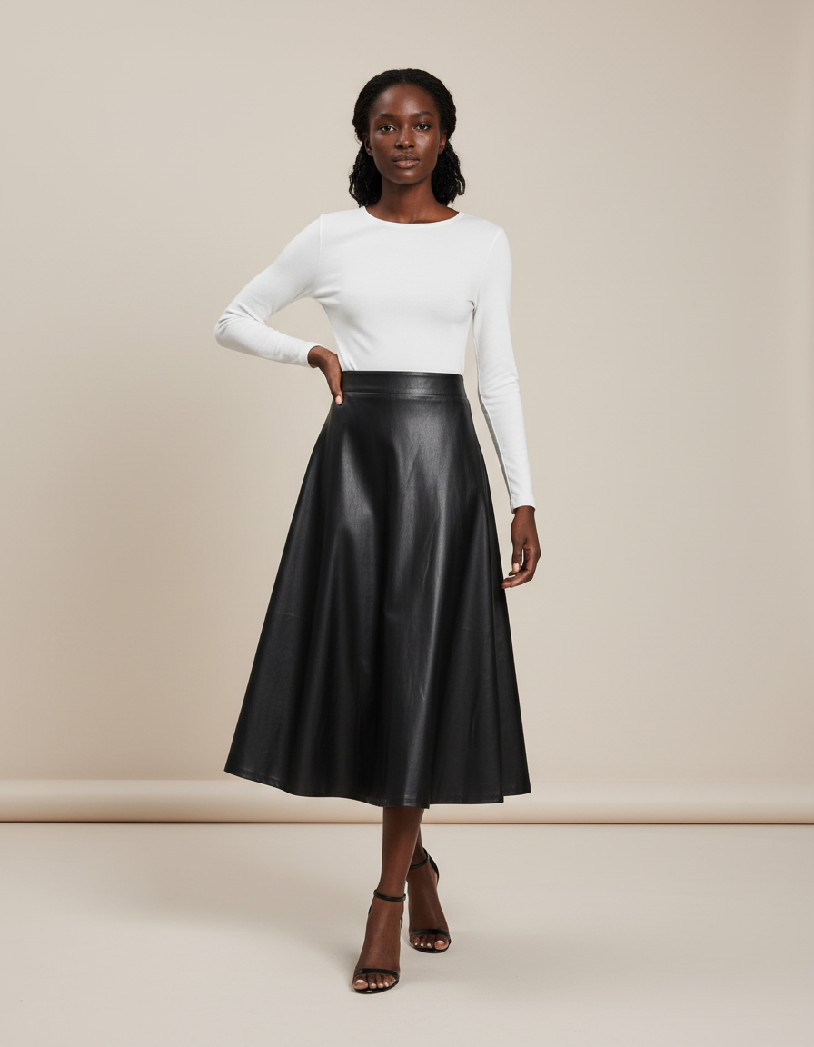 Jupe Cuir Noire Évasée Chic