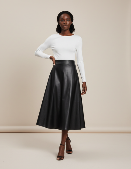 Jupe Cuir Noire Évasée Chic