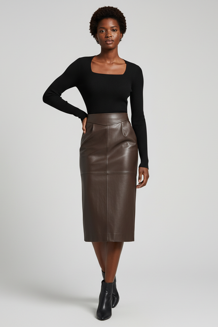 Jupe Crayon Cuir Marron