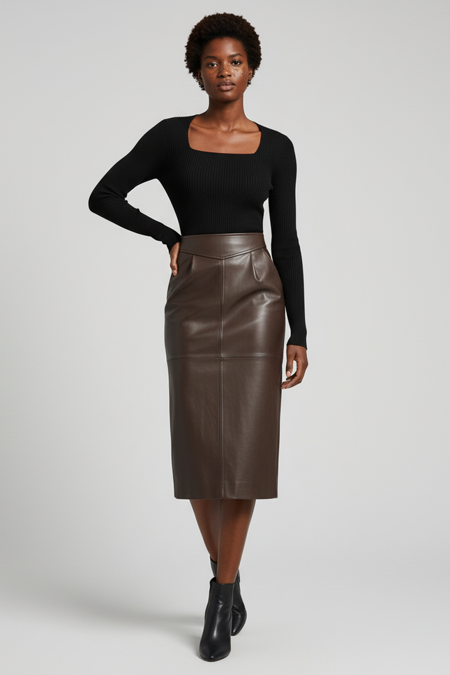 Jupe Crayon Cuir Marron