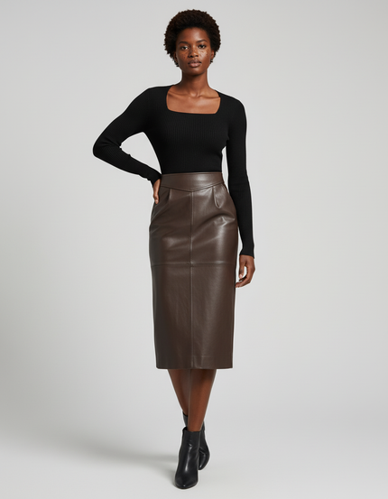 Jupe Crayon Cuir Marron