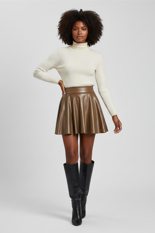 Jupe Cuir Marron Plissée Vintage