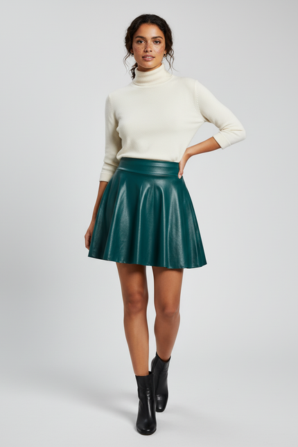Jupe Cuir Verte Évasée Plissée