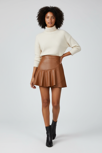 Jupe Short Simili Cuir Marron