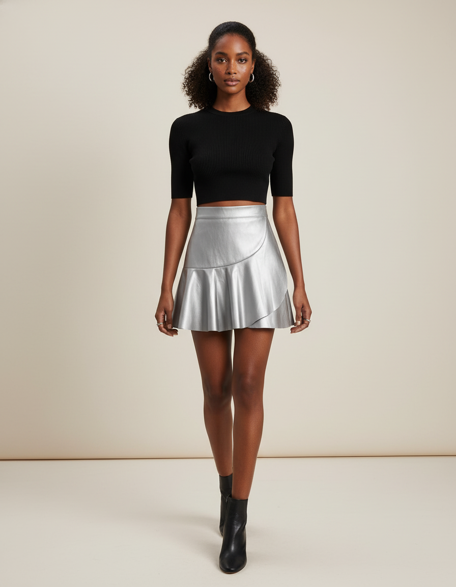 Jupe Simili Cuir Argent