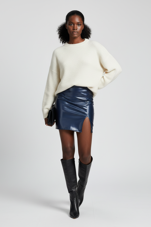 Jupe Simili Cuir Bleu Canard