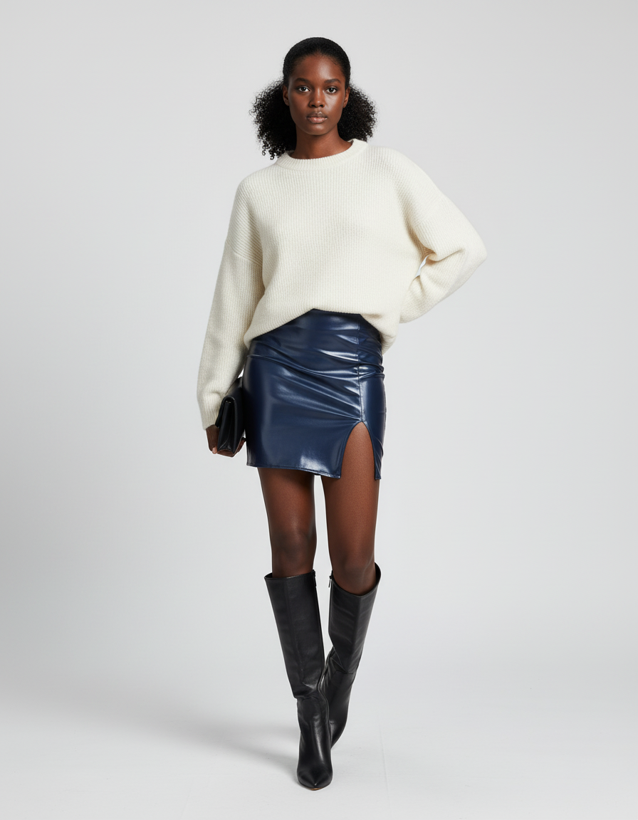 Jupe Simili Cuir Bleu Canard