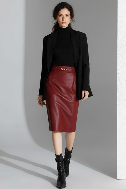Jupe Cuir Rouge Crayon Chic