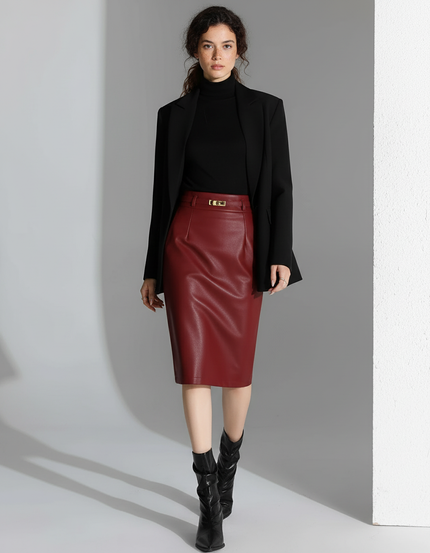 Jupe Cuir Rouge Crayon Chic