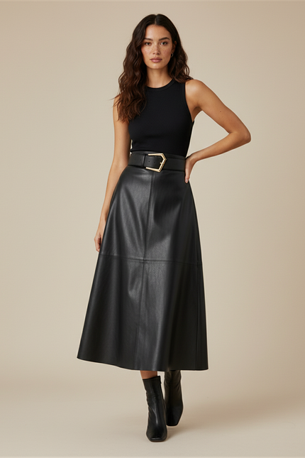Jupe Longue En Cuir Noire