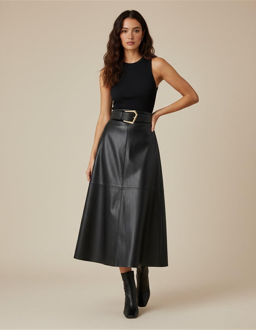 Jupe Longue En Cuir Noire