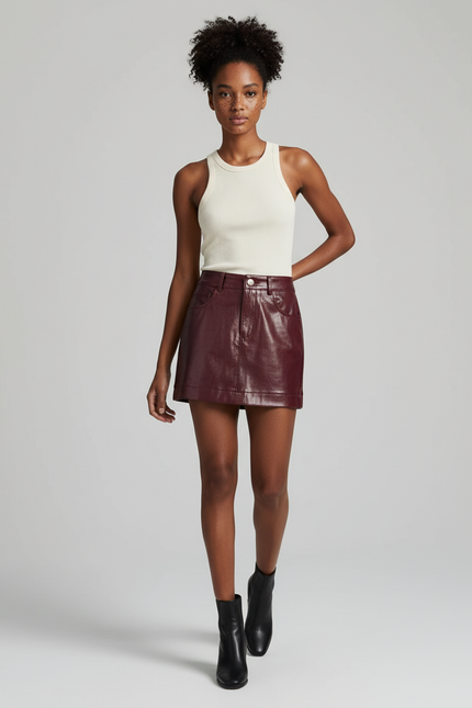 Jupe Simili Cuir Rouge Bordeaux