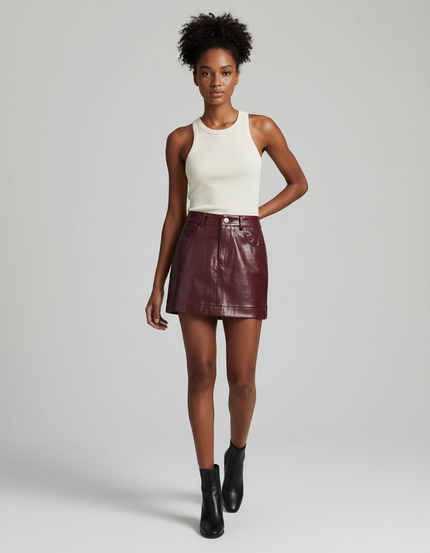 Jupe Simili Cuir Rouge Bordeaux