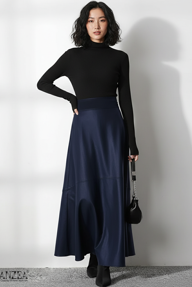 Jupe Cuir Bleu Marine