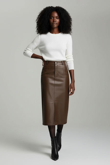 Jupe Crayon En Cuir Taille Haute