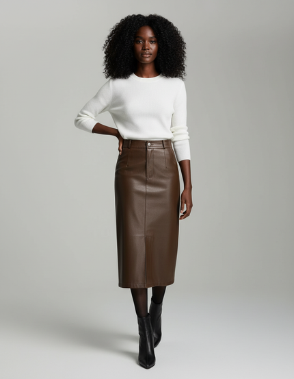 Jupe Crayon En Cuir Taille Haute