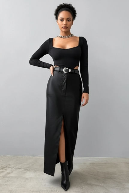 Jupe Simili Cuir Fendue