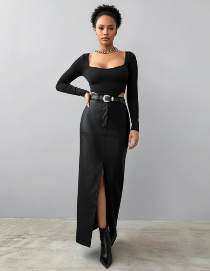 Jupe Simili Cuir Fendue