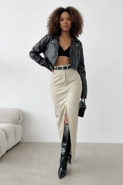 Jupe Simili Cuir Beige