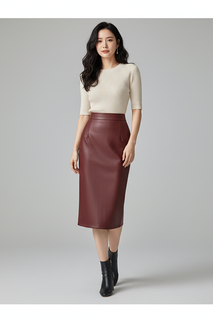 Jupe Cuir Bordeaux Femme