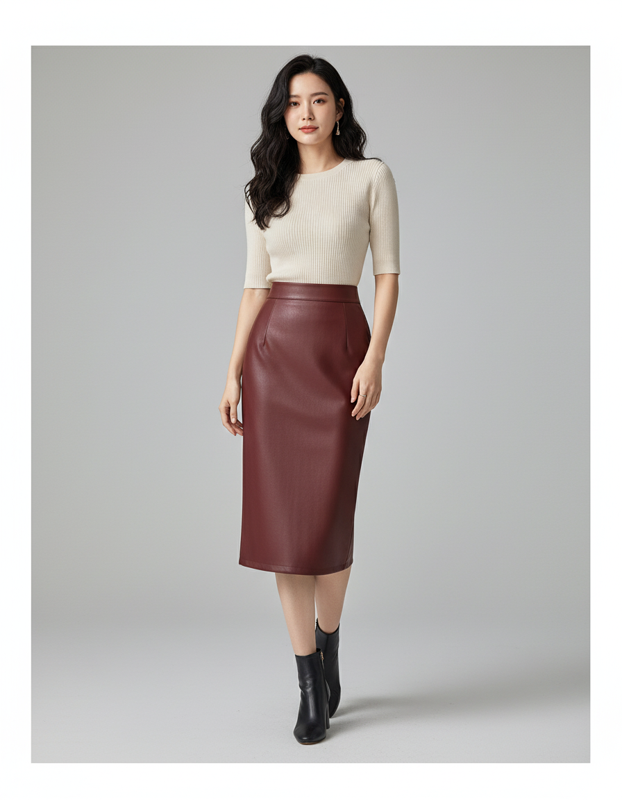 Jupe Cuir Bordeaux Femme