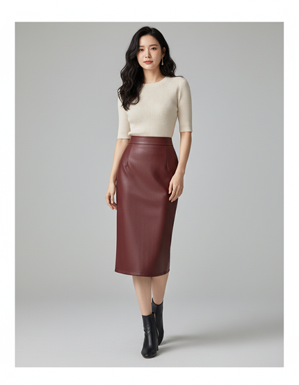 Jupe Cuir Bordeaux Femme