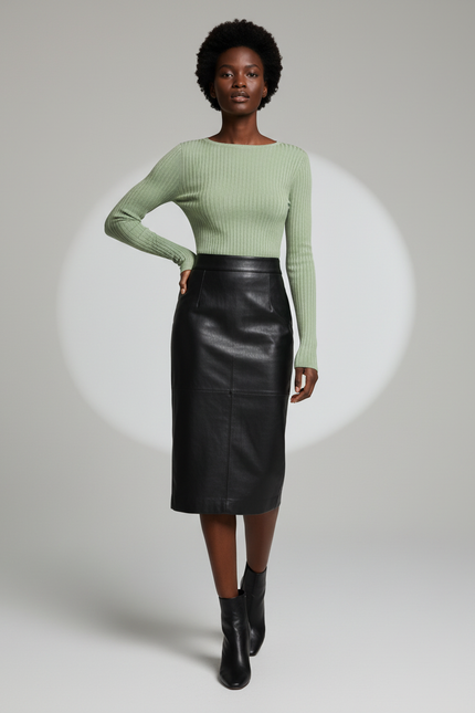 Jupe Crayon Taille Haute Cuir