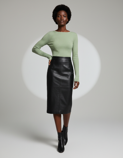 Jupe Crayon Taille Haute Cuir