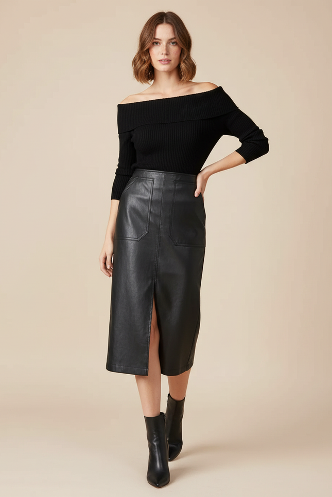 Jupe En Cuir Avec Fente