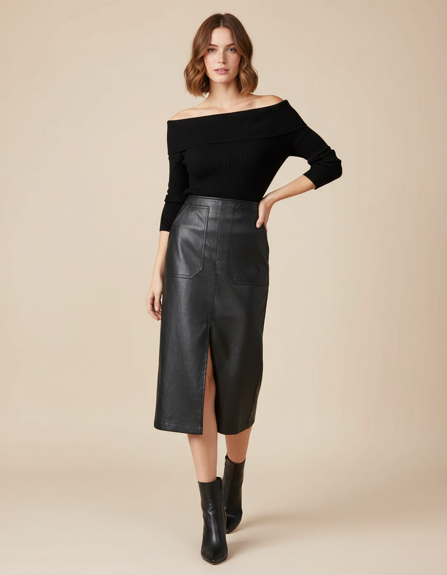 Jupe En Cuir Avec Fente