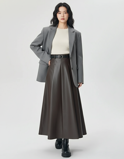 Jupe Plissée Cuir Marron