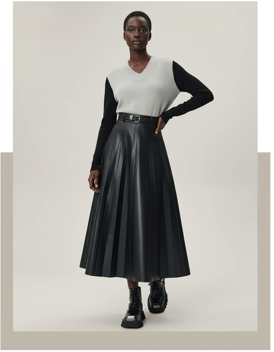 Jupe Cuir Plissee