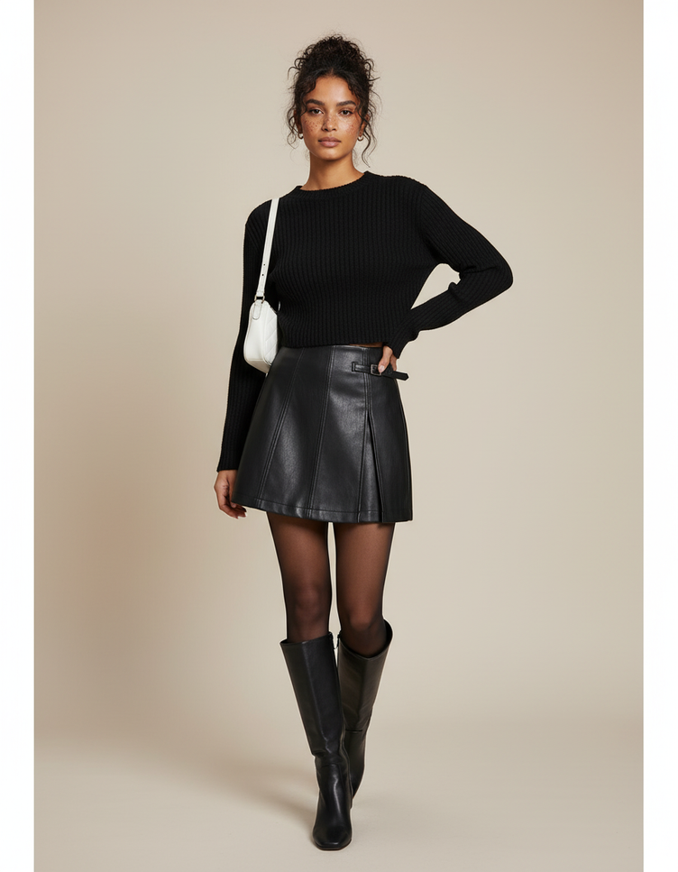 Jupe Courte Simili Cuir Noir