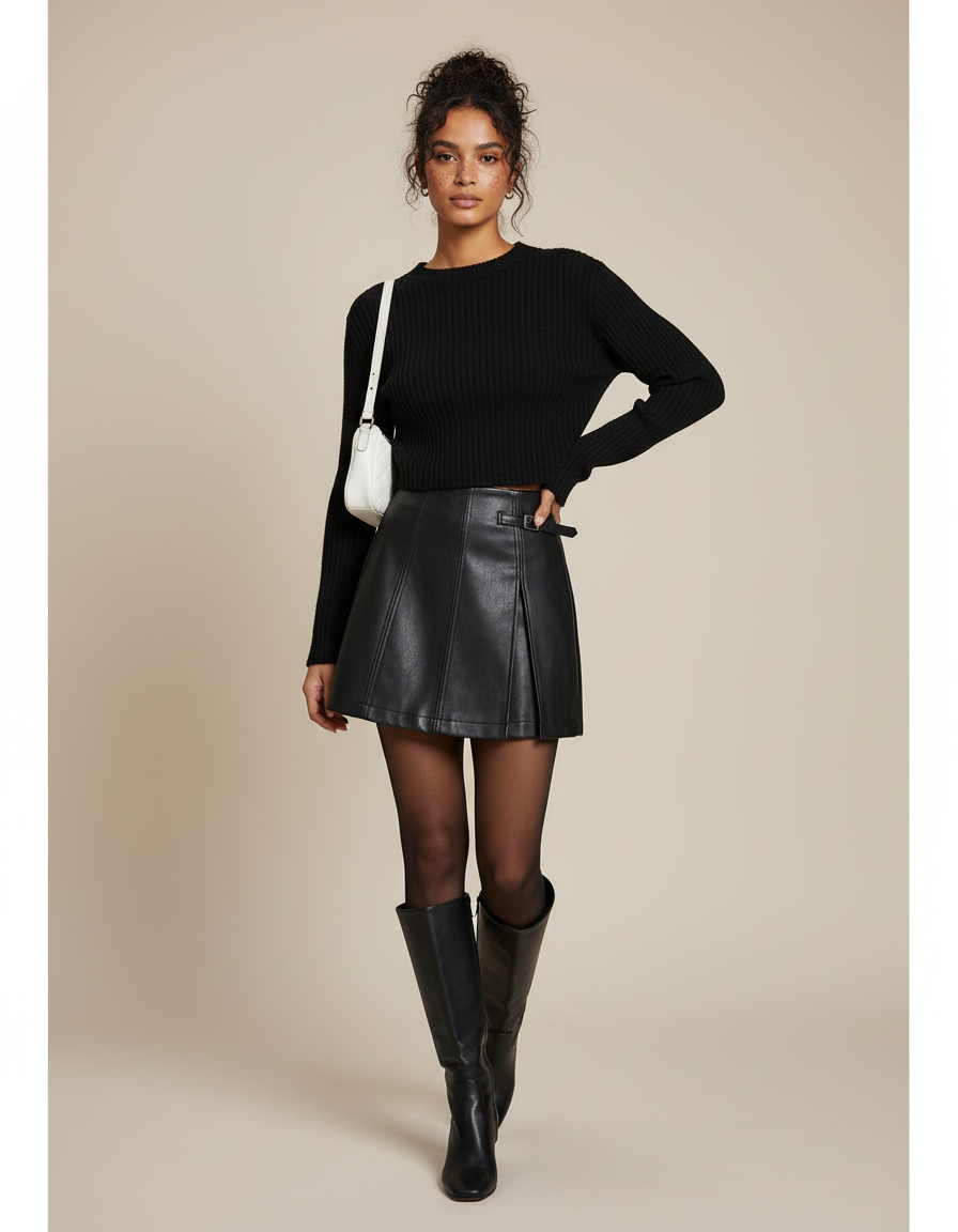 Jupe Courte Simili Cuir Noir